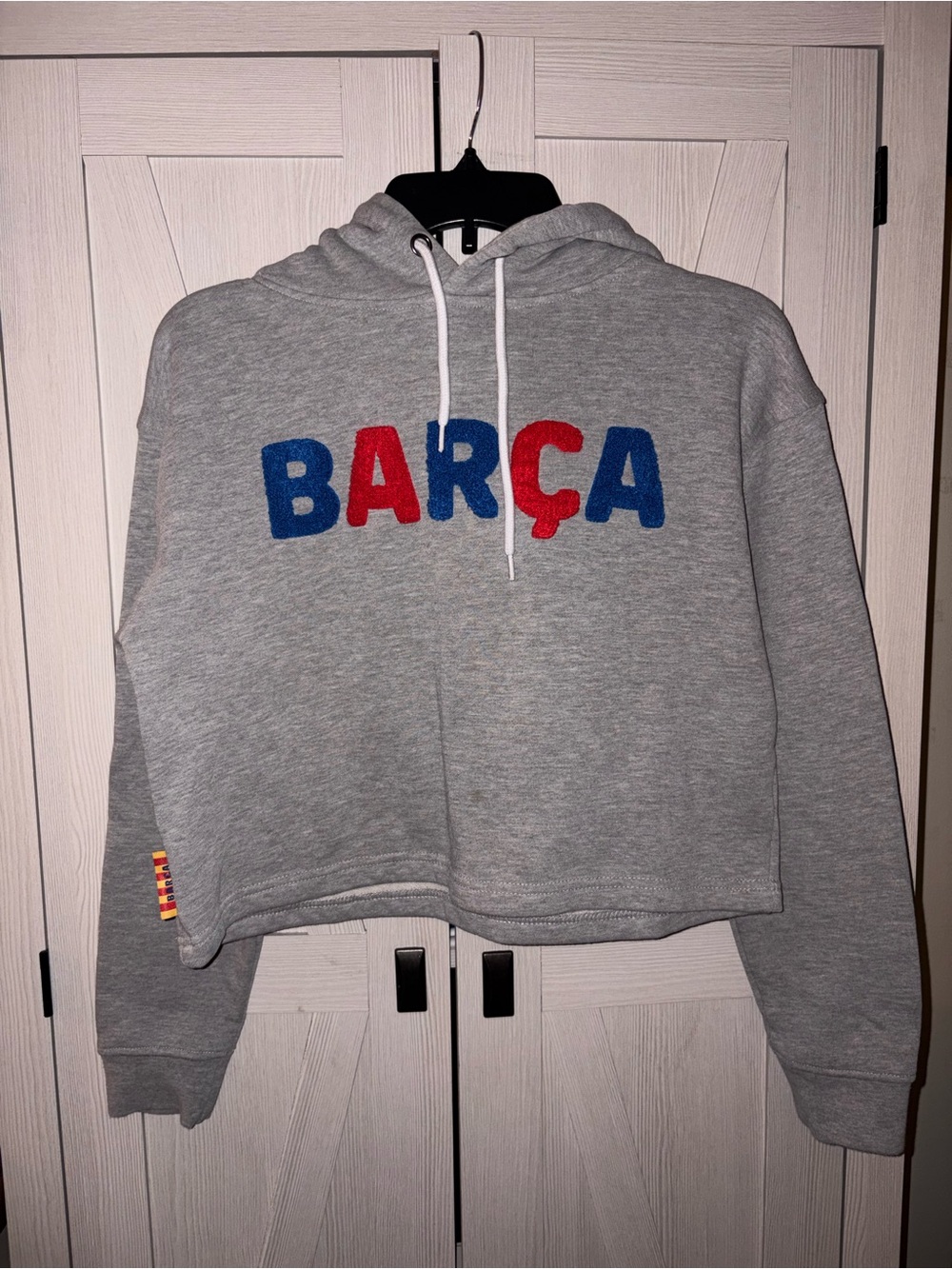 FC Barcelona Gray Cropped Hoodie Sweatshirt